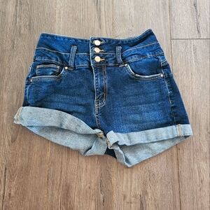 3/$15! Refuge Ibiza High Rise Push Up Jean Shorts, Dark Wash, Size 3
